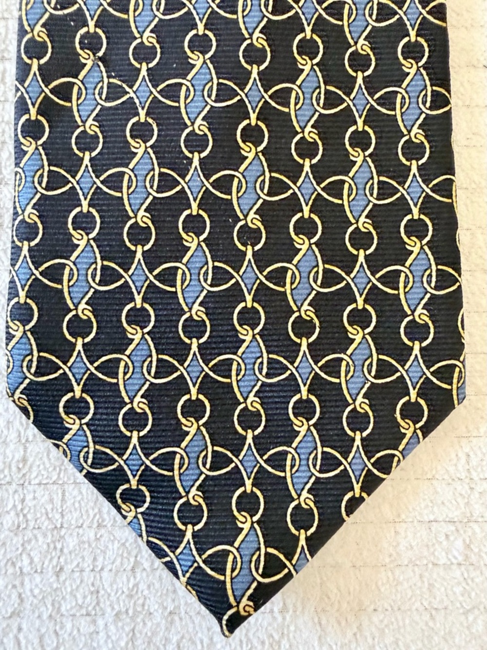 Vintage Paolo Gucci Classico Tie Blue Gold Silk Equestrian design Italy Designer - Picture 4 of 6